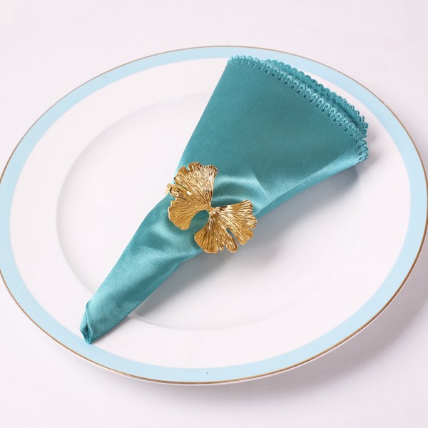 Set 6 nhẫn giữ khăn ăn hình lá bạch quả cổ điển phù hợp cho trang trí bàn tiệc cưới/khách sạn