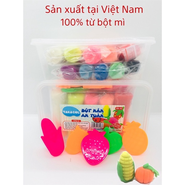 Đất nặn bột nặn an toàn cho bé 10 màu khuôn chơi kèm trong hộp HN10