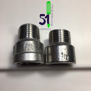 Lơ inox cỡ 15 (hoặc cỡ ren 21mm) | Nơ | Nối 1 đầu ren trong 1 đầu ren ngoài inox 15