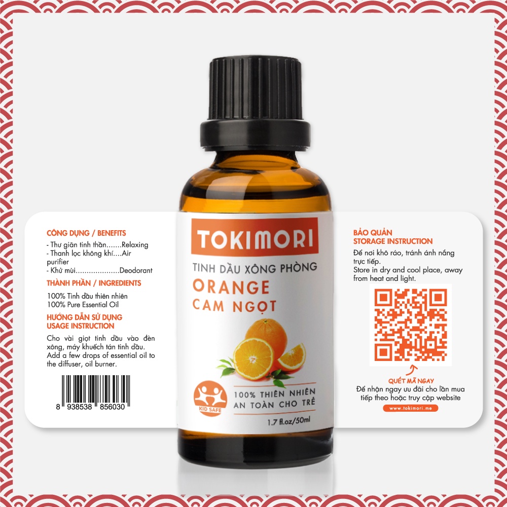 Tinh Dầu Cam Ngọt TOKI MORI Xuất Khẩu Nhật Bản  Nguyên Chất Thiên Nhiên, Xông Phòng, Khử Mùi, Kháng Khuẩn