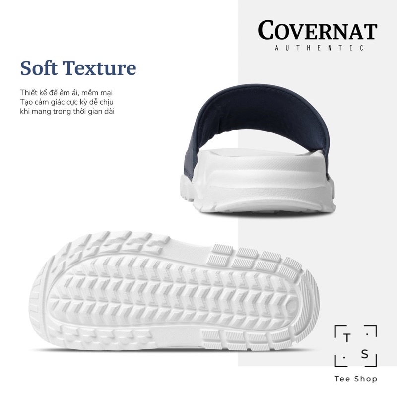 Dép quai ngang nam nữ COVERNAT màu Xanh navy Logo chữ C thêu- Dép bánh mì siêu đẳng cấp