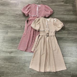 Đầm midi nữ caro thắt belt