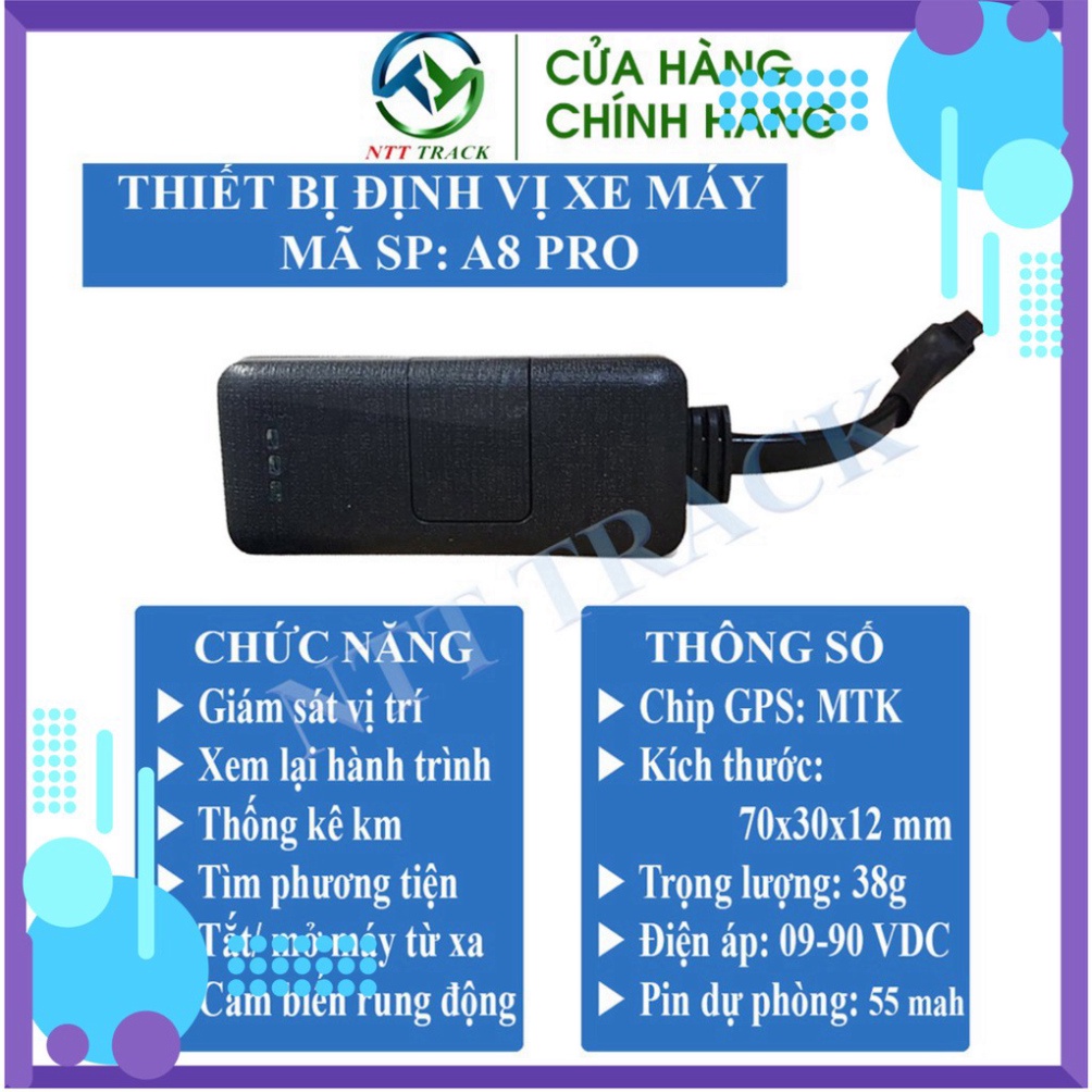 XẢ LỖ * Thiết bị định vị GPS xe máy ô tô  A8-PRO bảo hành chính hãng 12 tháng - NTT Track # XẢ LỖ