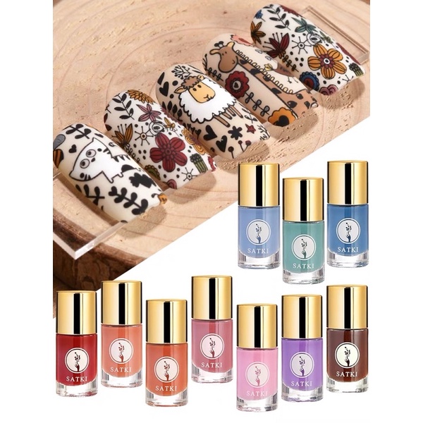 [MÀU CHUẨN] Sơn in khuôn in thường cao cấp Satki - 6ml chuyên dụng sử dụng cho khuôn in móng tay nghệ thuật nail