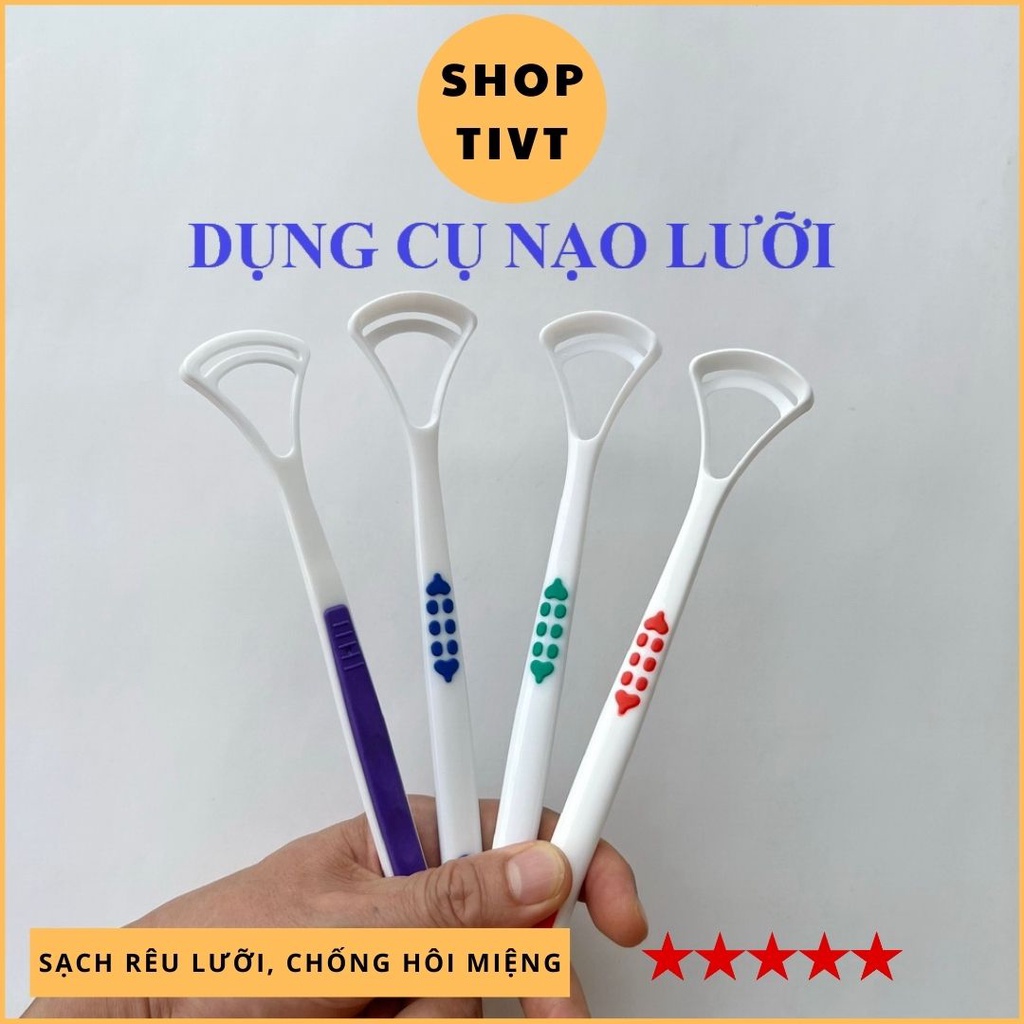 Cái nạo rêu lưỡi bằng nhựa, que rơ lưỡi, dụng cụ vệ sinh lưỡi, cạo sạch lưỡi, sạch miệng, hết hơi thở hôi, nóng-TIVT