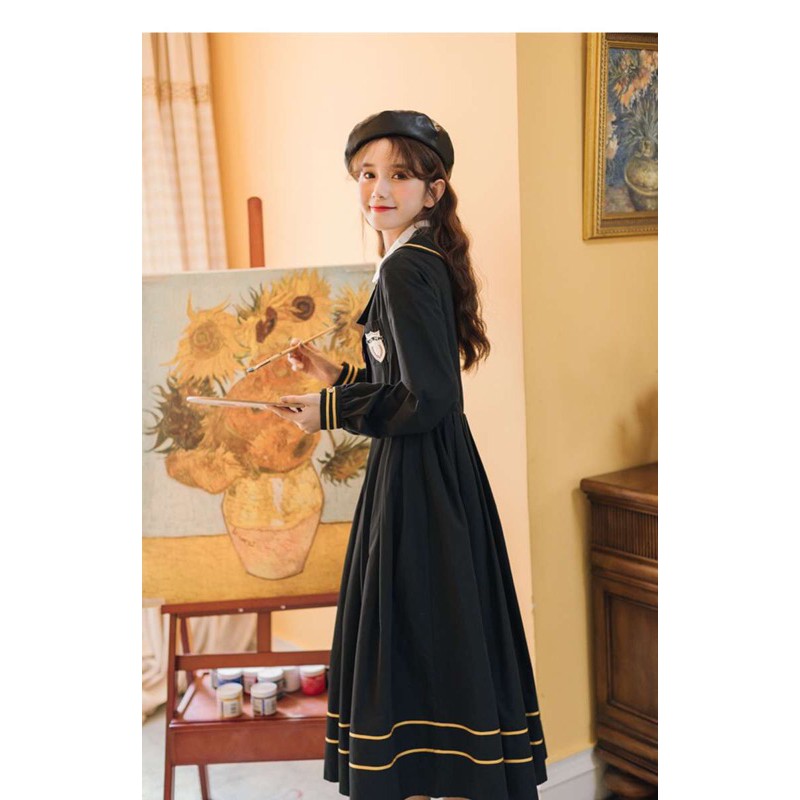 YAS0019 - Set áo váy JK liền thân đen dáng dài