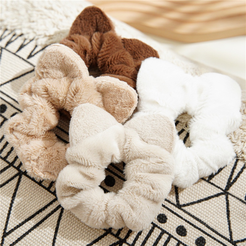 Dây Cột Tóc Tai Mèo Bằng Vải Lông flannel Màu Sắc Trơn Dành Cho Nữ