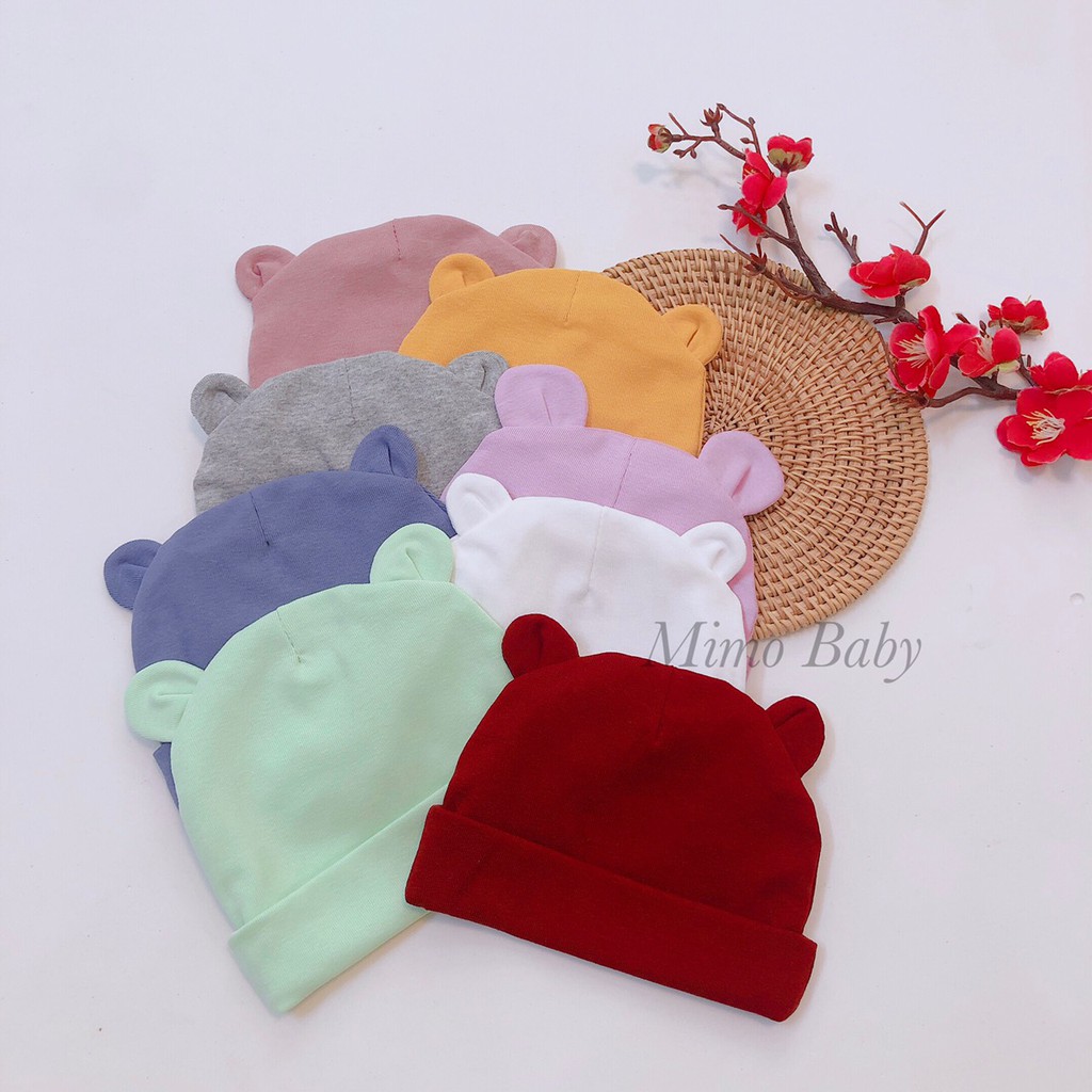 Mũ cotton sơ sinh tai gấu cho bé (0-6m) Full 10 màu