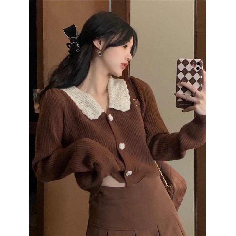 Set áo khoác cardigan và chân váy xếp ly phong cách Nhật Bản (Có bán lẻ)