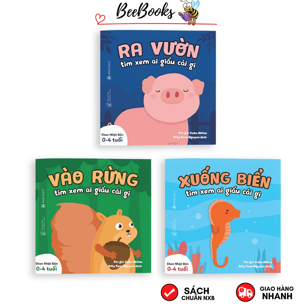 Sách Ehon- Bộ 3 cuốn Ai Giấu Cái Gì song ngữ Việt-Anh cho bé từ 0-4 tuổi- Bộ sách phát triển khả năng quan sát cho trẻ