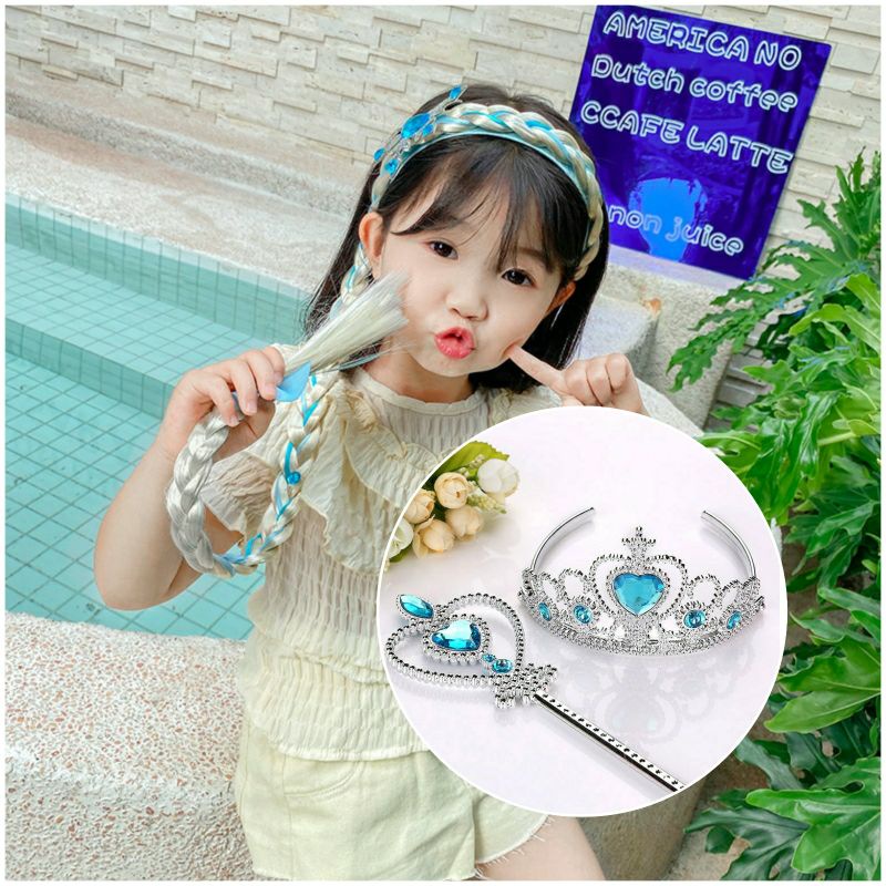 Bờm tóc giả elsa cho bé gái được tặng kèm phụ kiện gậy+vương miện ( Hàng sale giá rẻ sẵn ship)