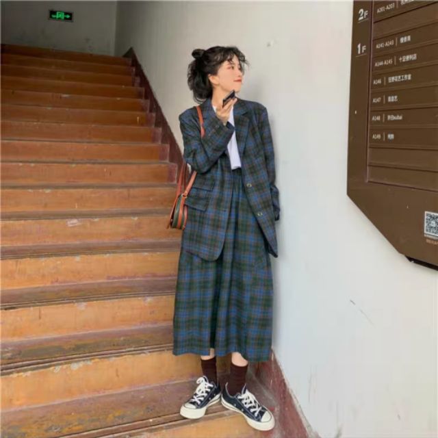 Set bộ vest kẻ caro khoác blazer + váy ulzzang retro 2021 KÈM ẢNH THẬT CUỐI | BigBuy360 - bigbuy360.vn