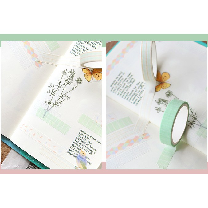 Hộp 5 cuộn băng dính washi tape hoa văn cơ bản