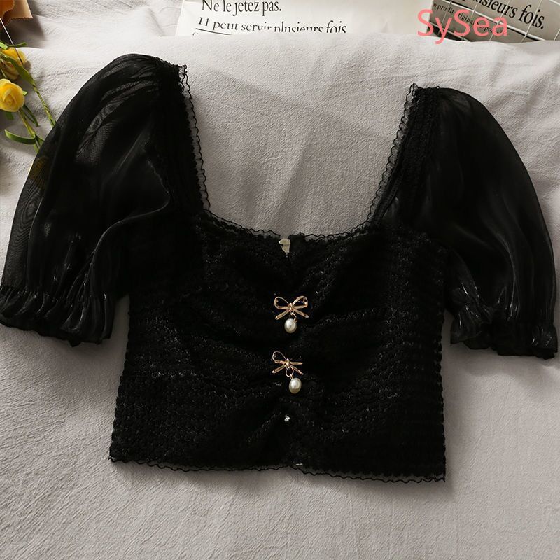 Áo Croptop Cổ Vuông Phối Ren Kiểu Pháp Thời Trang Mùa Hè Cho Nữ