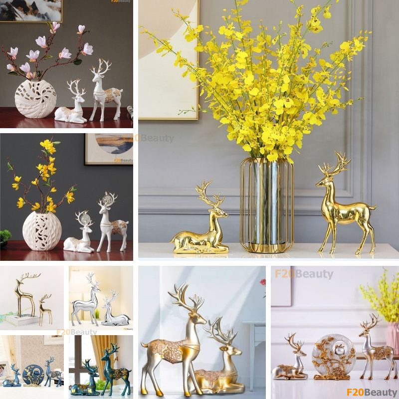 🦌Tượng Cặp Hươu Nai Decor🦌 Đồ trang trí Nội Thất Phòng Khách, Phòng Ngủ Cao Cấp Đẹp Rẻ - F20Beauty - Phong cách hiện đại