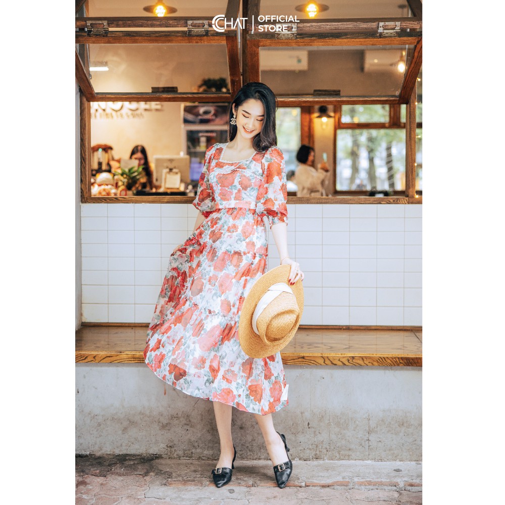 Váy HT cổ nhún xoè tầng CCHAT | BigBuy360 - bigbuy360.vn
