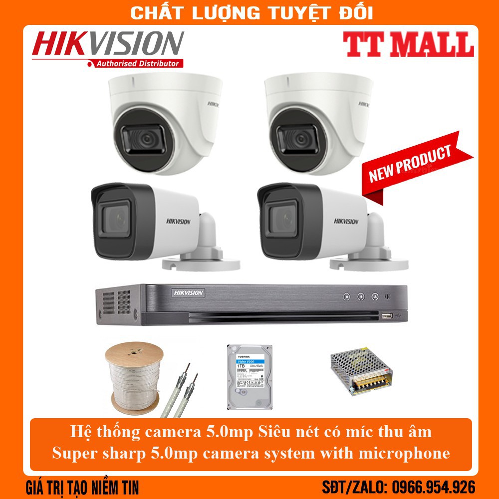 [SIÊU NÉT CÓ MICRO ]TRỌN BỘ 4 CAMERA HIKVISION 5.0MP ULTRA 2K MIC THU ÂM - NÉT NHẤT HIỆN NAY CHÍNH HÃNG - BẢO HÀNH 2 Năm