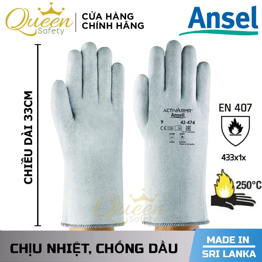 Găng tay chịu nhiệt Ansell Thinksafe, bao tay chống nóng 204°C, chuyên dùng cầm lò nướng, cơ khí nóng, chống cắt 42-474