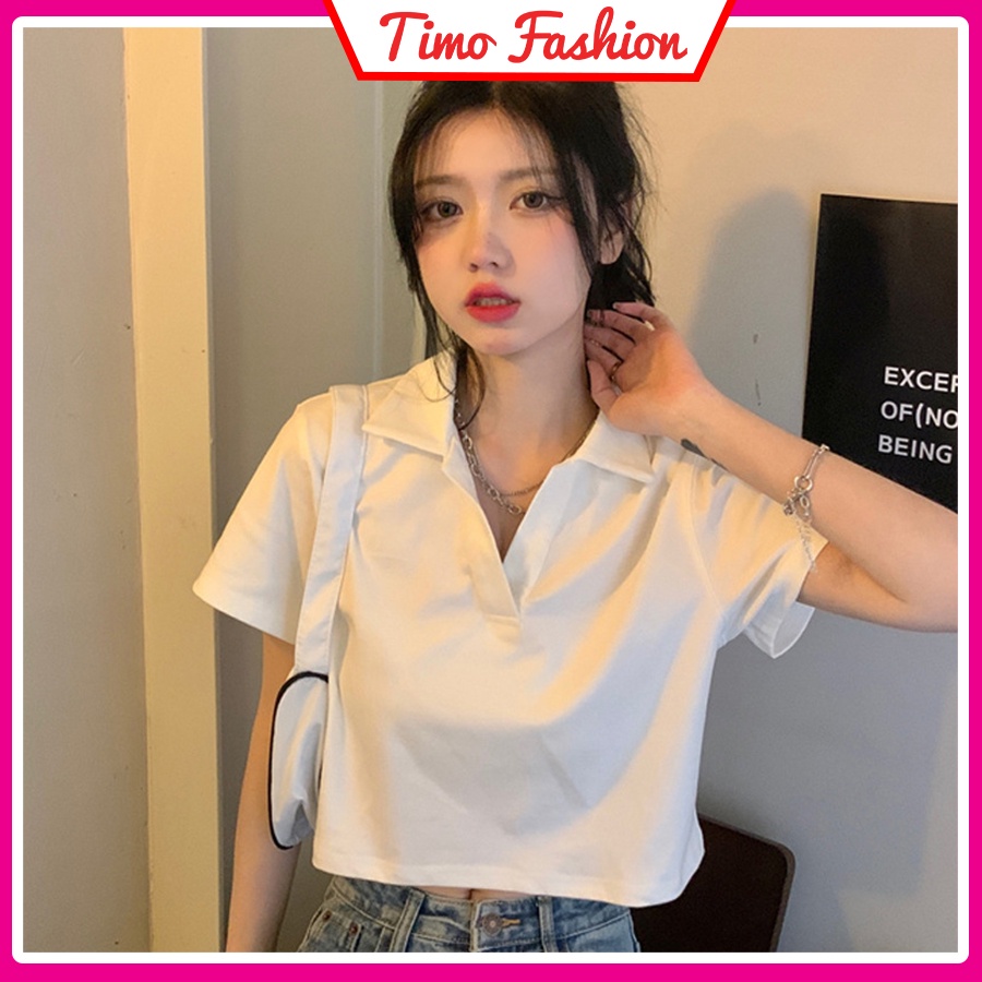 Áo polo nữ, áo croptop nữ có cổ vải cotton co giãn thoáng mát croptop ngắn tay thun đẹp form rộng ACN002