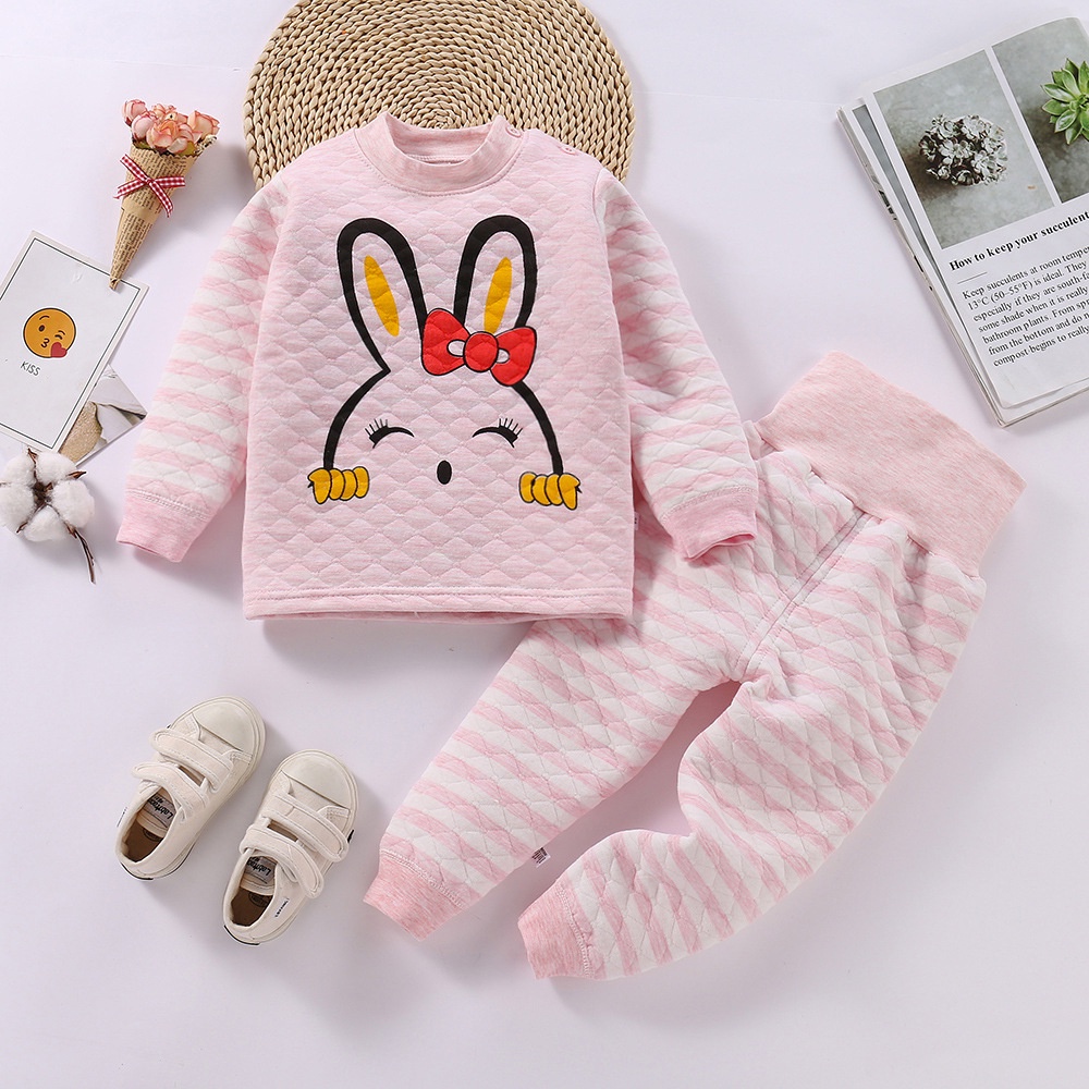 Bộ dài tay thu đông trần bông cho bé trai bé gái Bộ quần áo trần bông quần cạp cao cho bé BD01