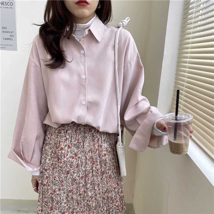 Xiaozhainv Áo sơ mi tay dài dáng rộng phong cách Hàn Quốc dễ phối đồ