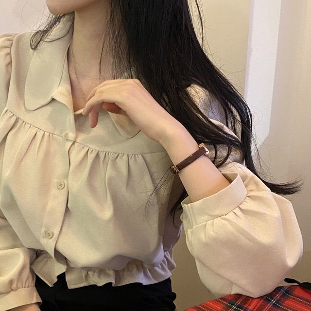 Áo Sơ Mi Tay Phồng Dáng Ngắn Thiết Kế Mới Thời Trang Mùa Xuân Theo Phong Cách Hàn Quốc Cho Nữ