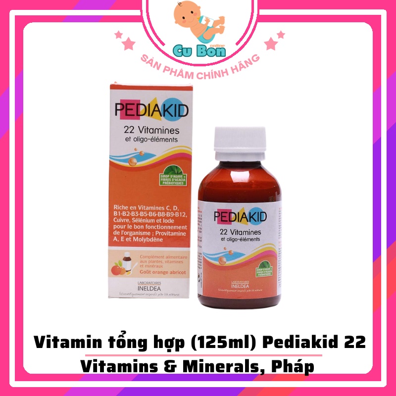 Pediakid 22 Vitamin Et Oligo Elements - 22 Vitamin Và Khoáng Chất 125ml Pháp cho bé từ 6 tháng hay biếng ăn hấp thụ kém