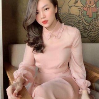 váy tơ tằm hồng nhẹ
