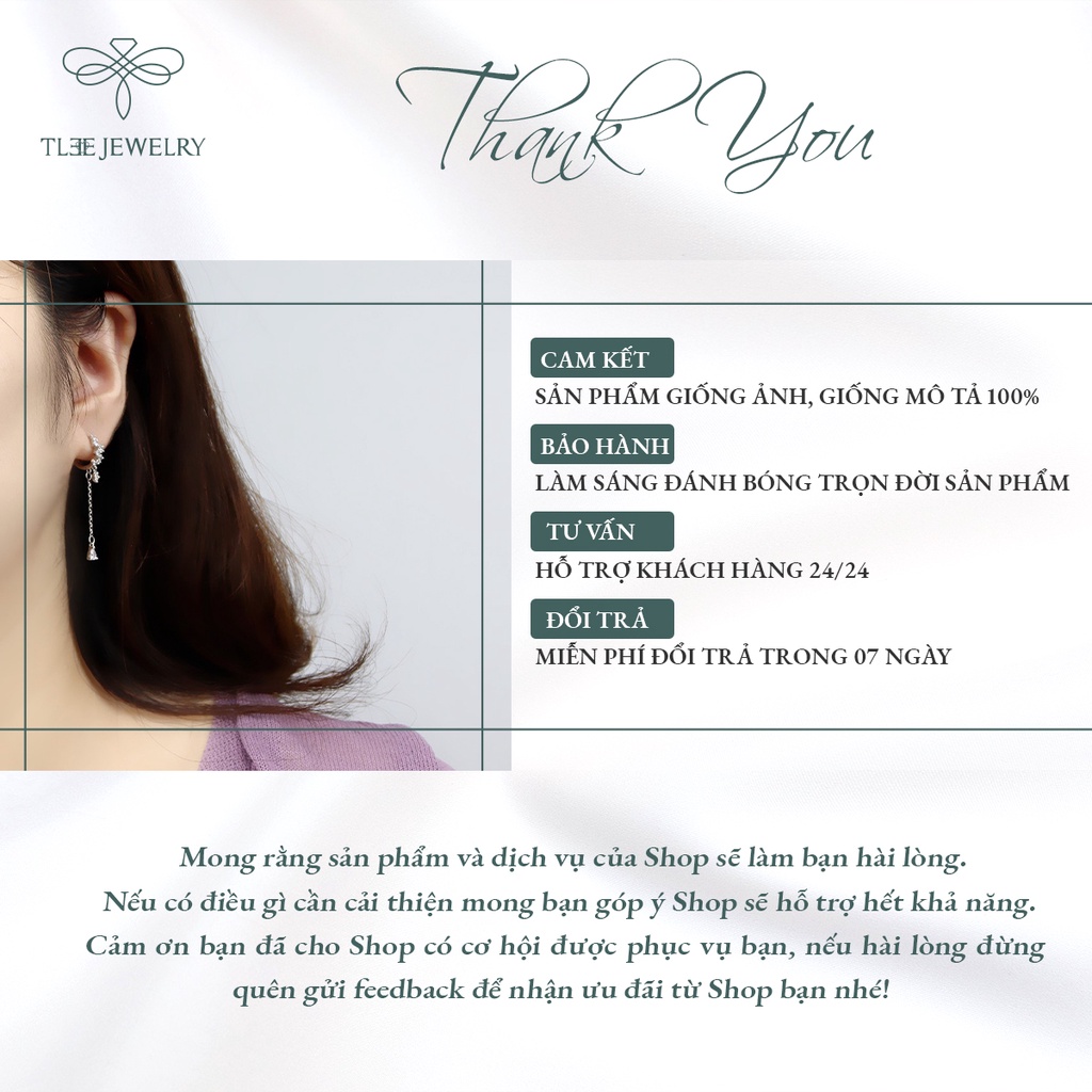 Khuyên tai bạc tròn nữ TLEE tua đá dài sang trọng NCJ B0159