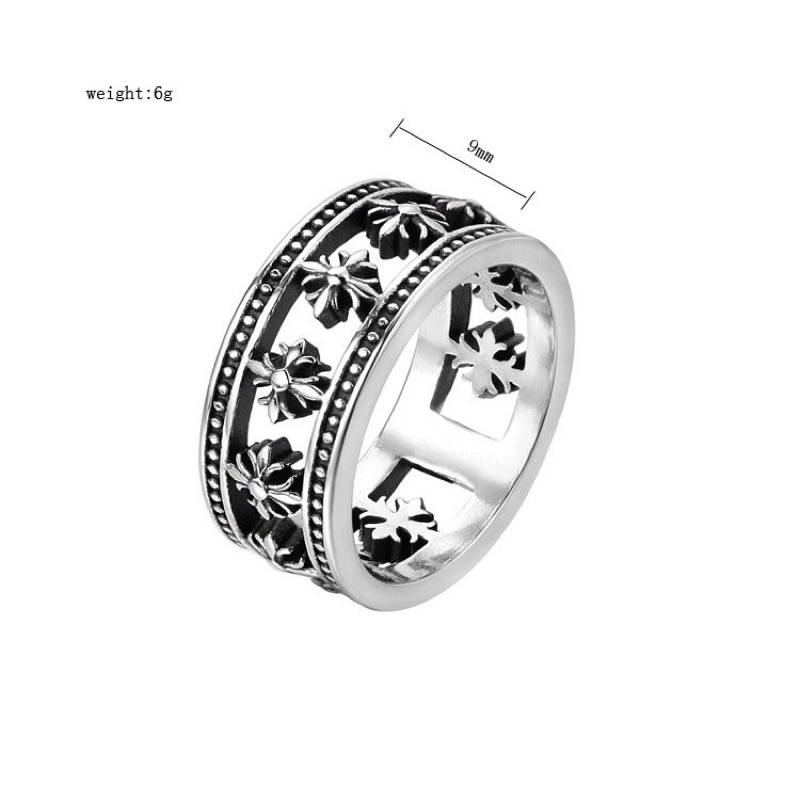 Nhẫn titan rỗng bản 9mm hoạ tiết chrome hearts không gỉ MR2110