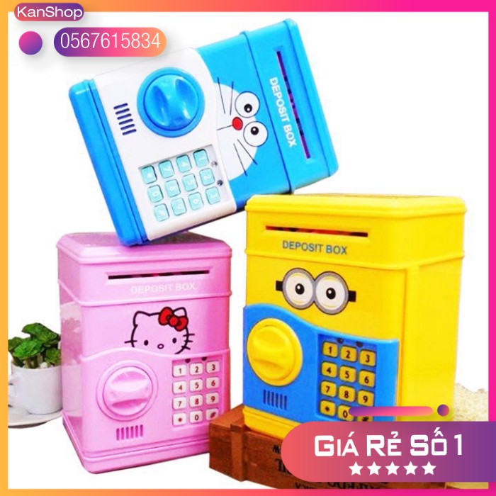 Đồ chơi Cho bé két sắt Màu Sắc Cao Cấp, két sắt hình Doreamon Kitty Minion an toàn dễ sử dụng