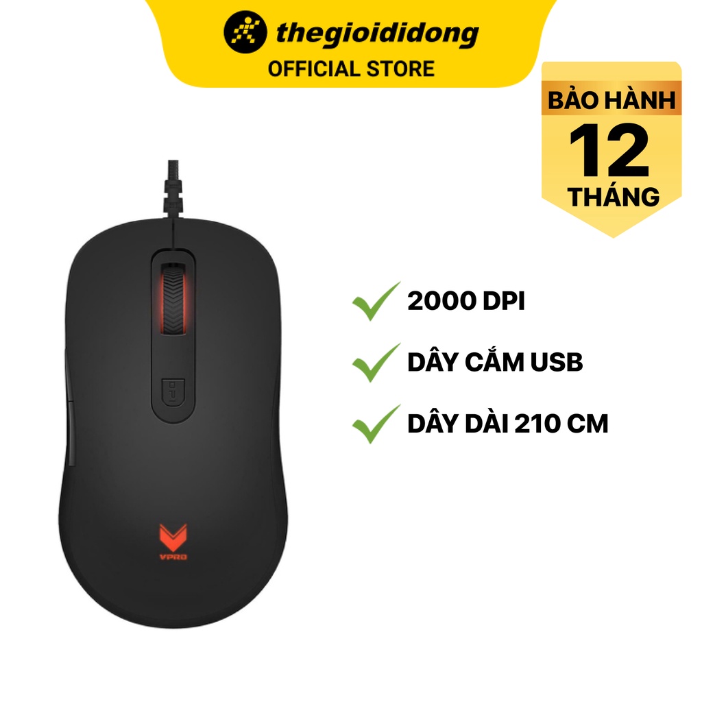 Chuột Có Dây Gaming Rapoo V16 Đen 2000 DPI - Hàng chính hãng - BH 24 tháng