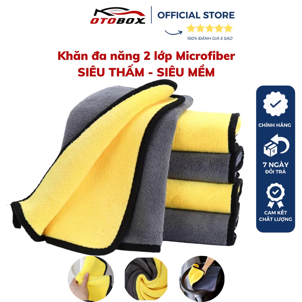 KHĂN LAU Ô TÔ MICROFIBER 2 MẶT 2 LỚP VÀNG GHI SIÊU DÀY DẶN THẤM HÚT TỐT DÀNH CHO Ô TÔ
