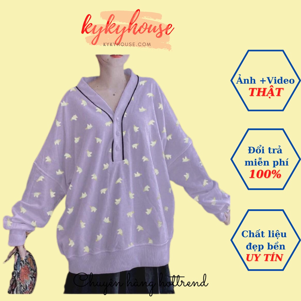 Sweater Nỉ Nữ Tím Cổ Tim, Áo Khoác Mùa Thu Đông Kykyhouse Sp000436