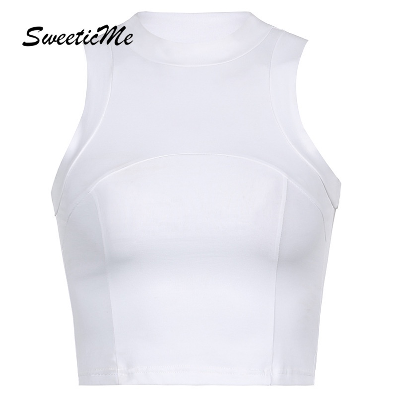 Sweeticme Áo Không Tay Cổ Tròn Lưng Cao Màu Trơn Thời Trang Cho Nữ 2021