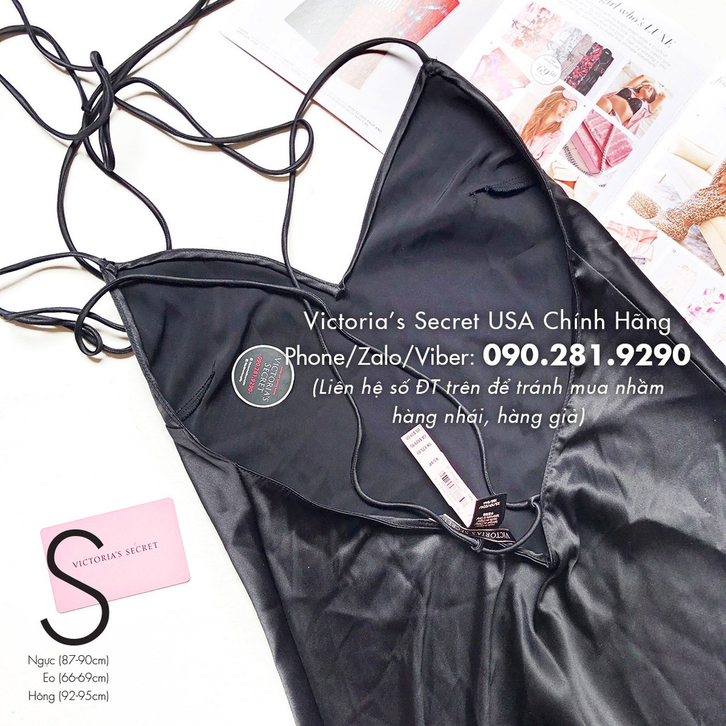(Sleep Size S) - Váy đen, 2 dây, hở lưng sexy (78) Satin Sleep Dress, BLack - Victoria's Secret