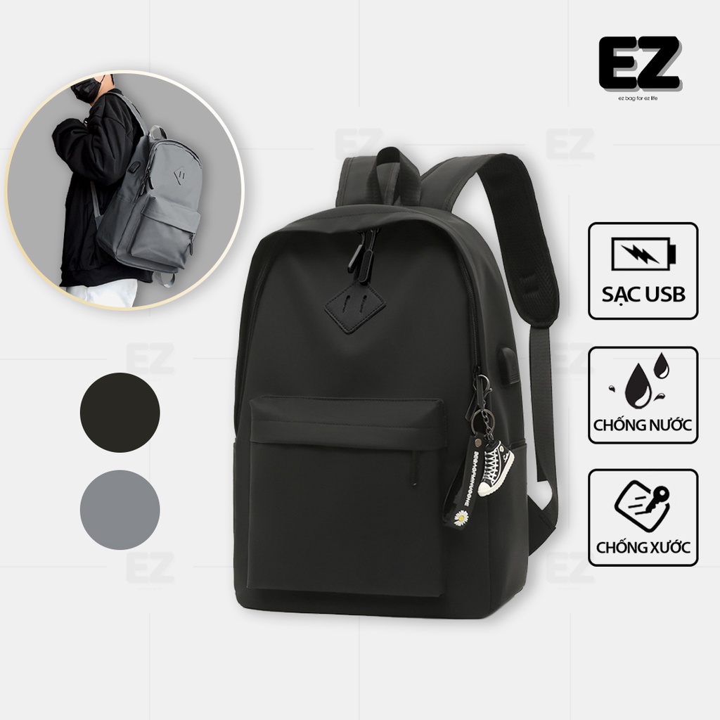 Balo đi học chống nước unisex đẹp BLU13 có cổng sạc USB và ngăn chống trộm, Balo laptop 15.6 inch thời trang