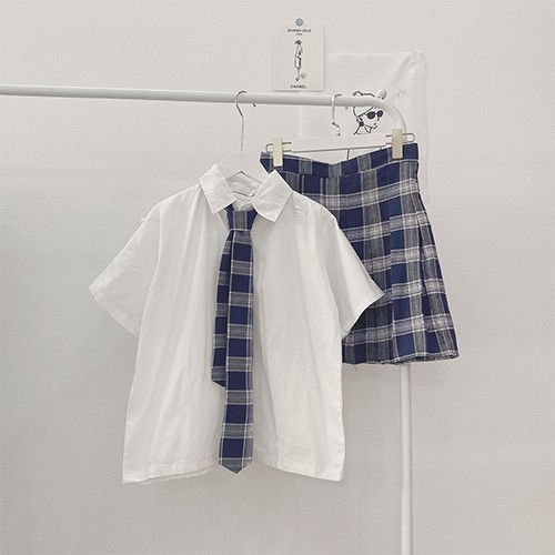Set áo sơ mi ngắn tay mix chân váy caro kèm cà vạt💕𝑭𝑹𝑬𝑬𝑺𝑯𝑰𝑷💕 | BigBuy360 - bigbuy360.vn