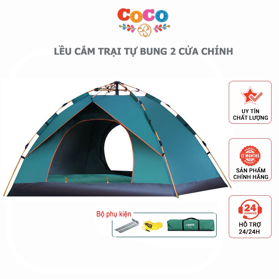 Lều cắm trại tự bung, lều du lịch dã ngoại dành cho gia đình, cặp đôi 2 - 5 người, Loại dày cao cấp bảo hành 1 đổi 1