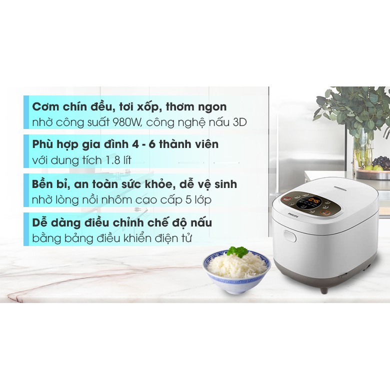 Nồi Cơm Điện Tử Philips 1.8 Lít HD4533 - Hàng Chính Hãng (Bảo Hành Toàn Cầu 2 Năm)