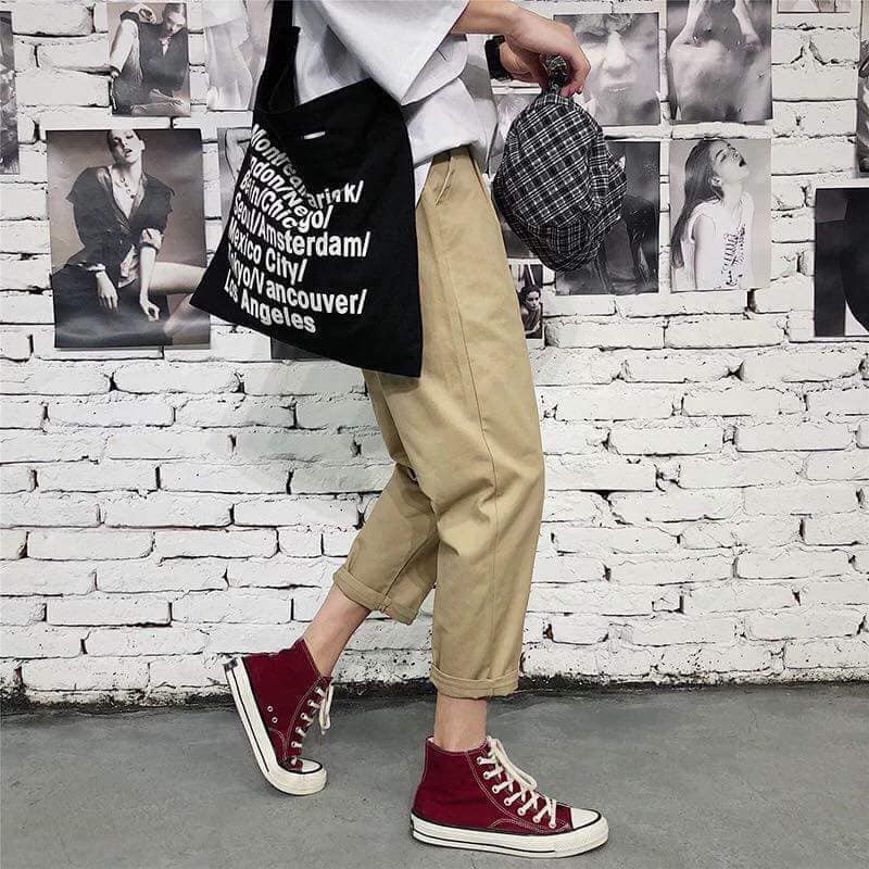 Quần baggy vàng bò kaki - Basic pants unisex ( Kèm ảnh thật )