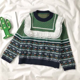 Áo len cổ ren vintage