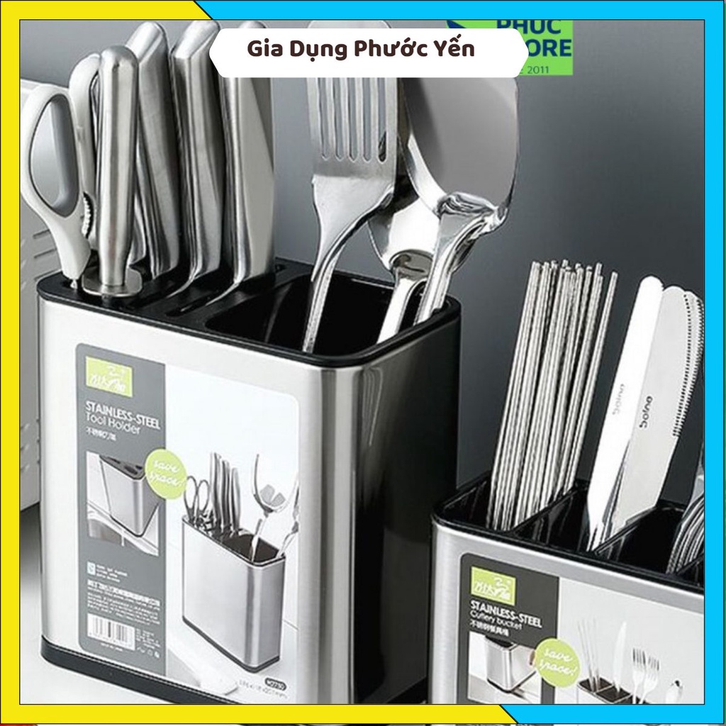 Ống cắm đũa, dao kéo INOX 2 ngăn cao cấp chất liệu inox 304 không han gỉ, Sang trọng, Gọn gàng