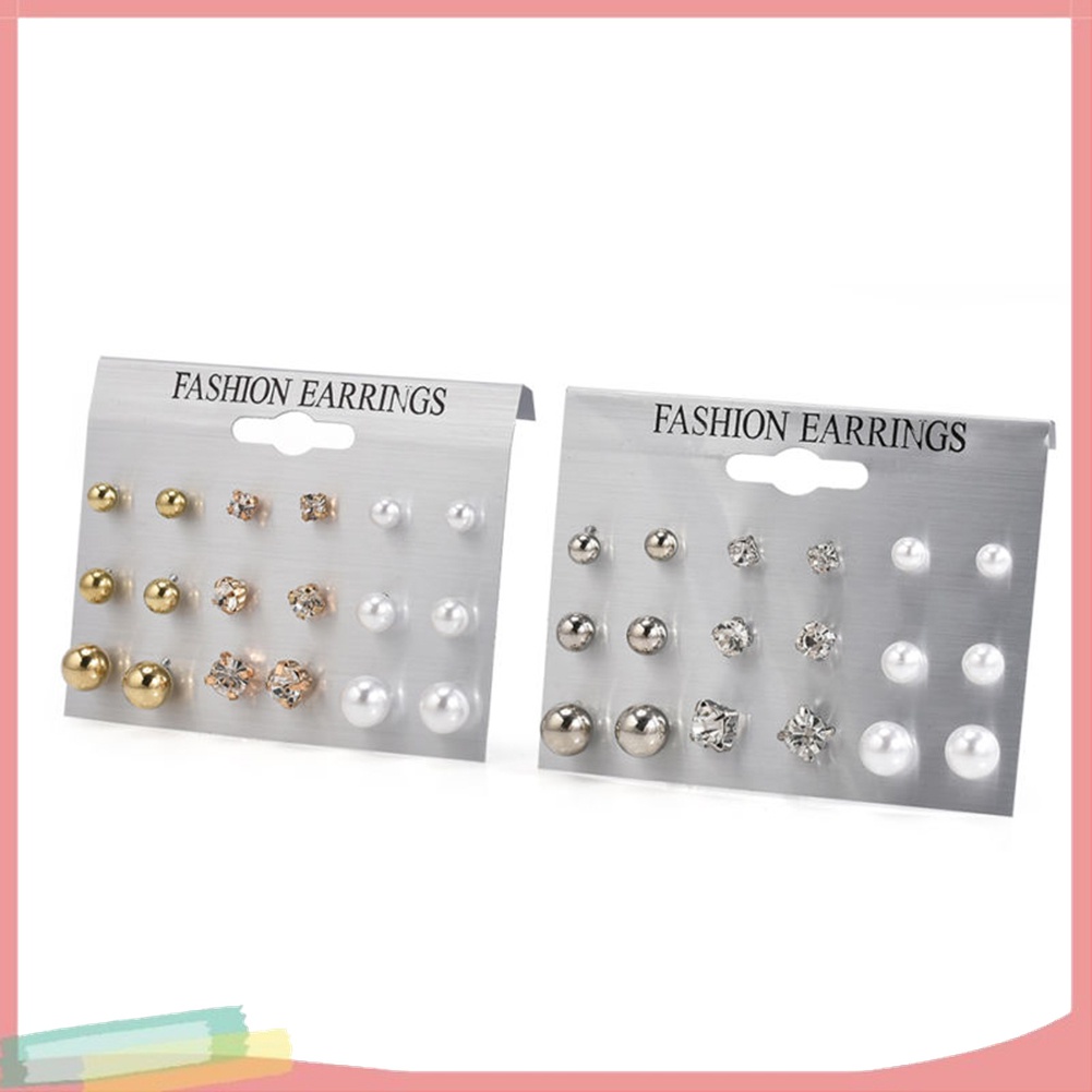 Bộ 9 Đôi Khuyên Tai Đính Đá Và Ngọc Trai Giả Thời Trang