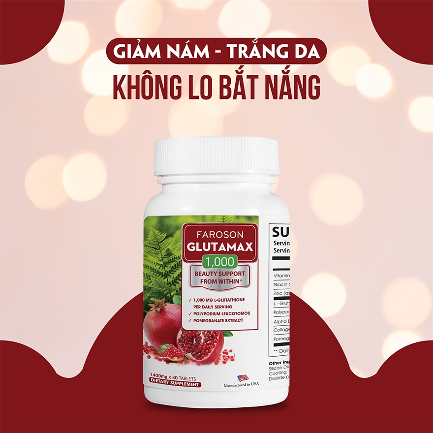 Thực Phẩm Bảo Vệ Sức Khỏe Faroson Glutamax 1000 Beauty Support From Within Cải Thiện Nám Da 30 Viên