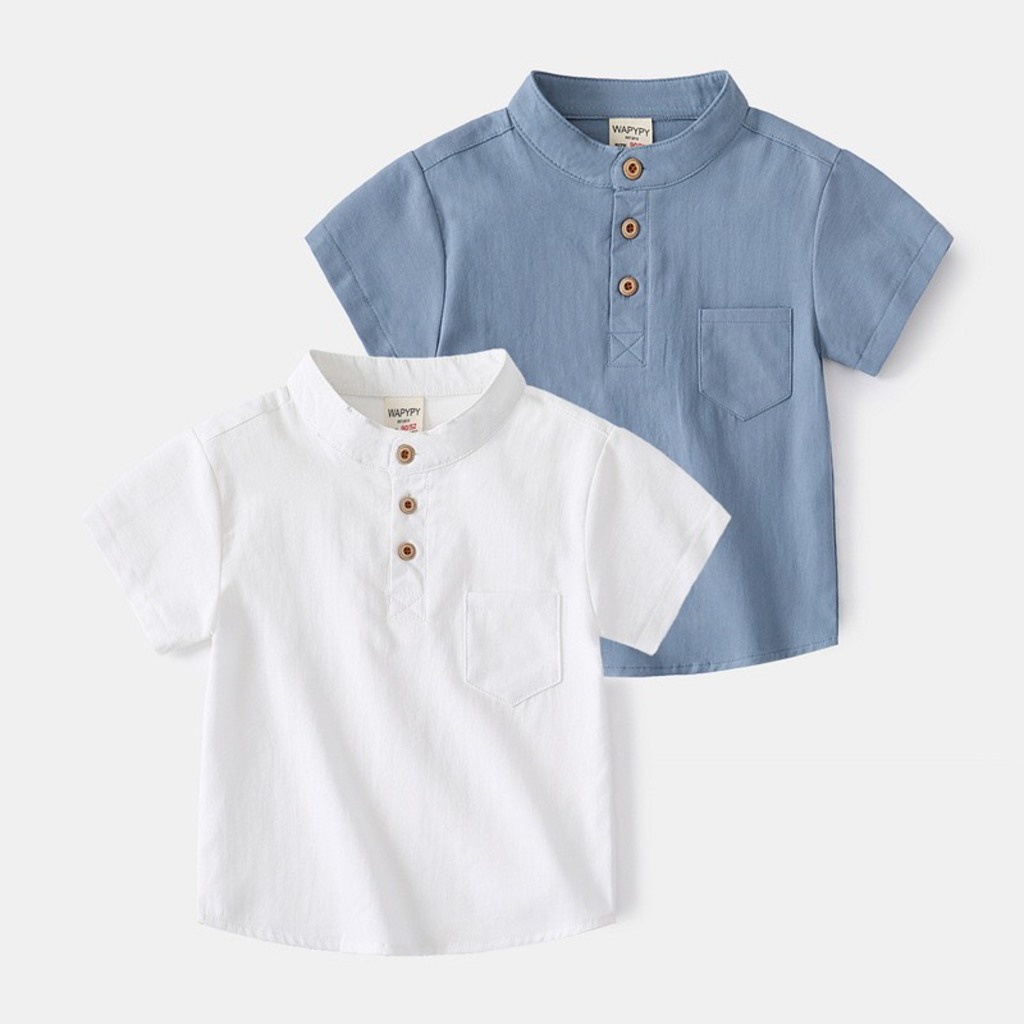 Áo sơ mi bé trai DOLY KIDS, Áo cộc tay bé trai chất đũi xước cao cấp cổ trụ 1 túi cực mát cho bé từ 8-28kg ASM66
