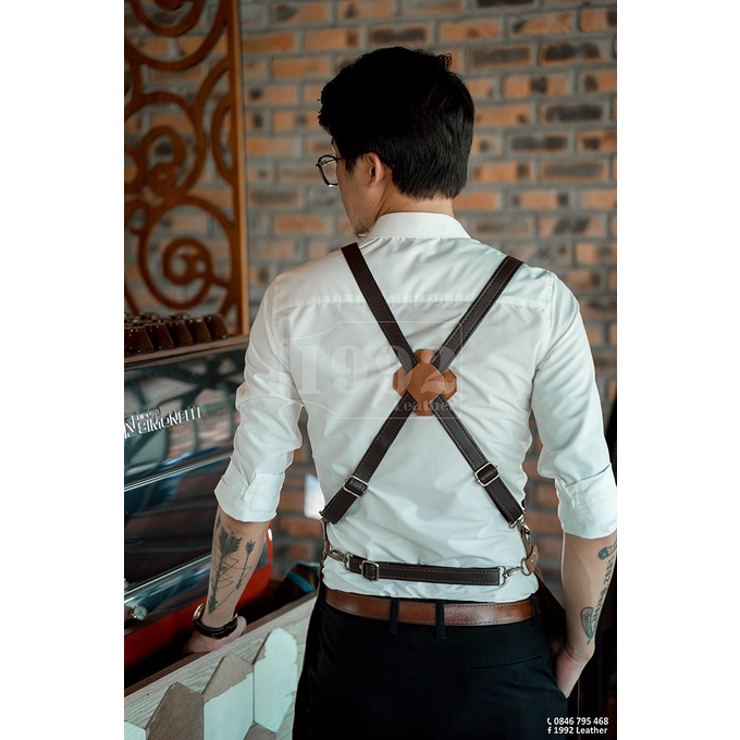 Tạp dề vải phối da đồng phục cao cấp dành cho Pha chế / Bartender / Barber / Hair salon / phục vụ ABT 02