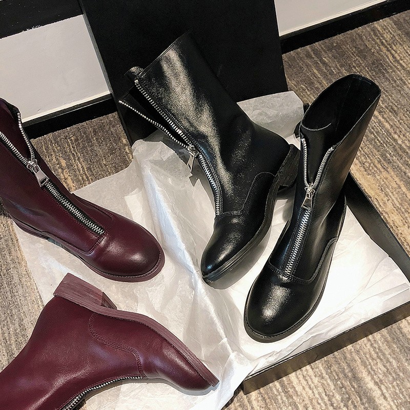 Giày boots martin đế bằng có khóa kéo trẻ trung cá tính | BigBuy360 - bigbuy360.vn