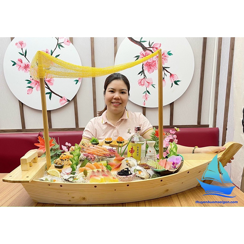 Thuyền gỗ sushi sashimi 55cm trang trí decor hải sản