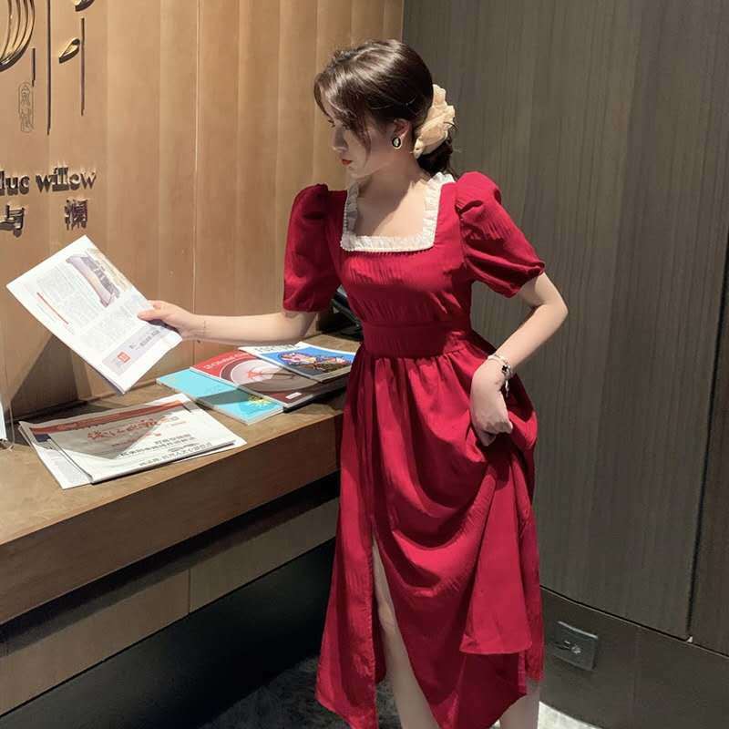 Đầm dài cổ vuông kiểu Pháp thời trang mùa hè 2021 retro cho nữ | BigBuy360 - bigbuy360.vn